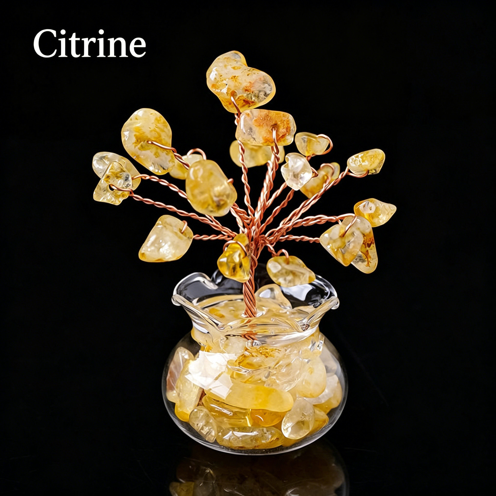 Natural Citrine Money Tree Ornament, Lucky Desktop Crystal Tree Decor for Home &