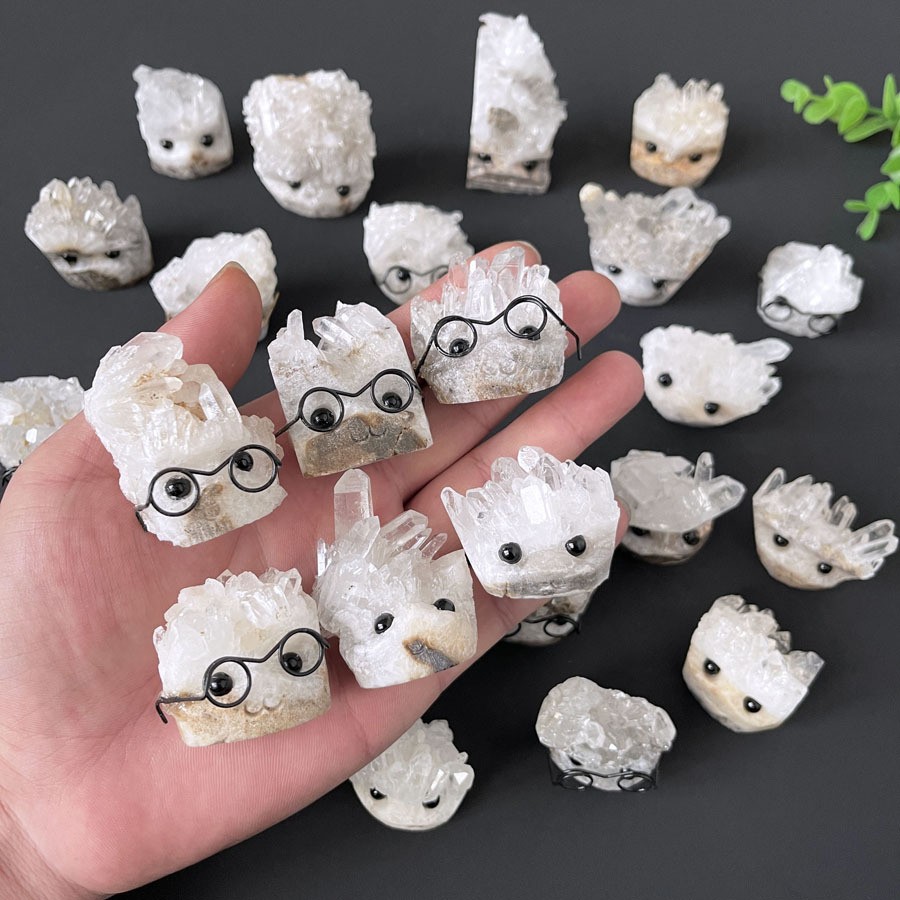 Natural White Crystal Cluster Quartz Carved Crystal Hedgehog Healing gift Random