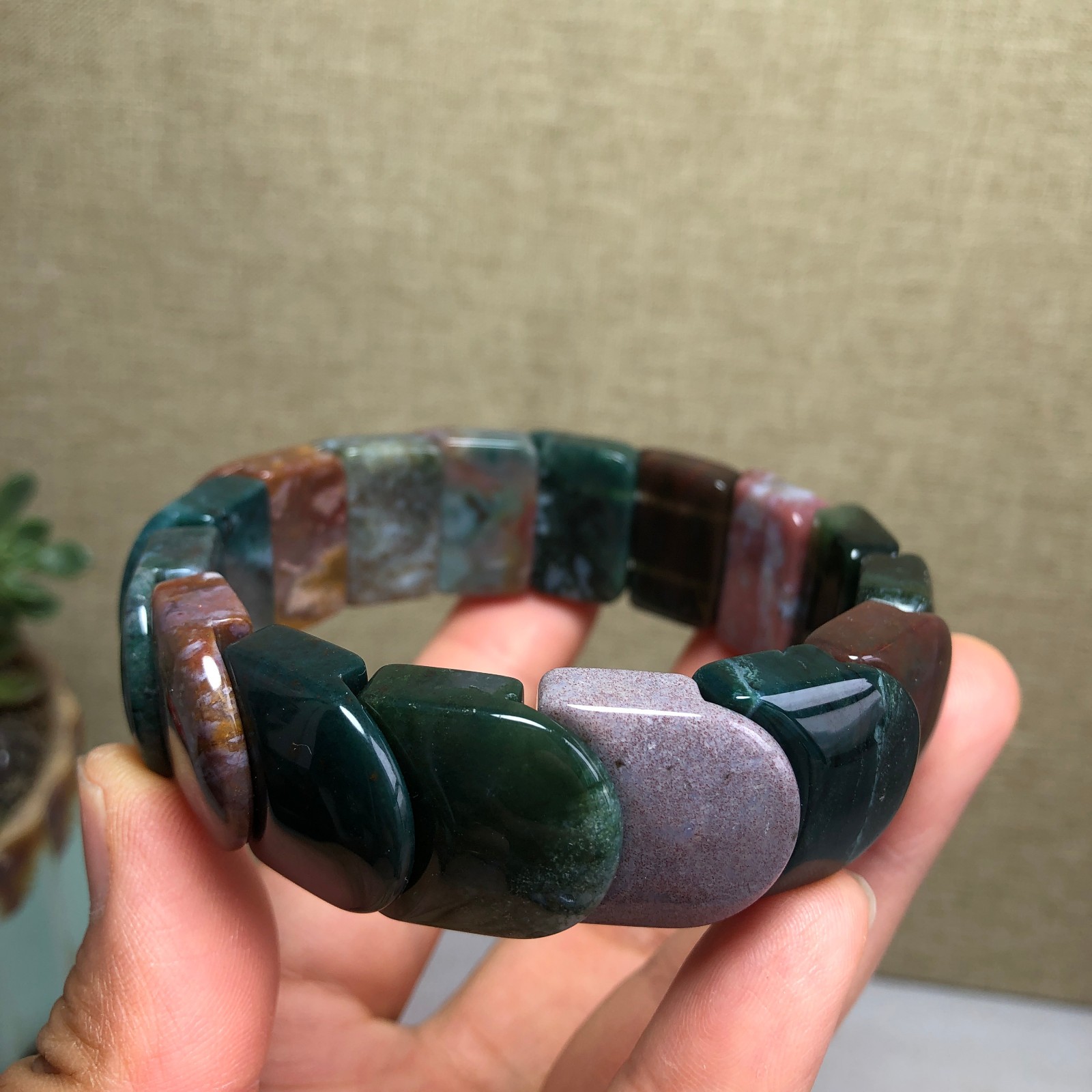 Top Natural Ocean Jasper Stone Bracelet colorful Gemstone Stretch Handmade A6149