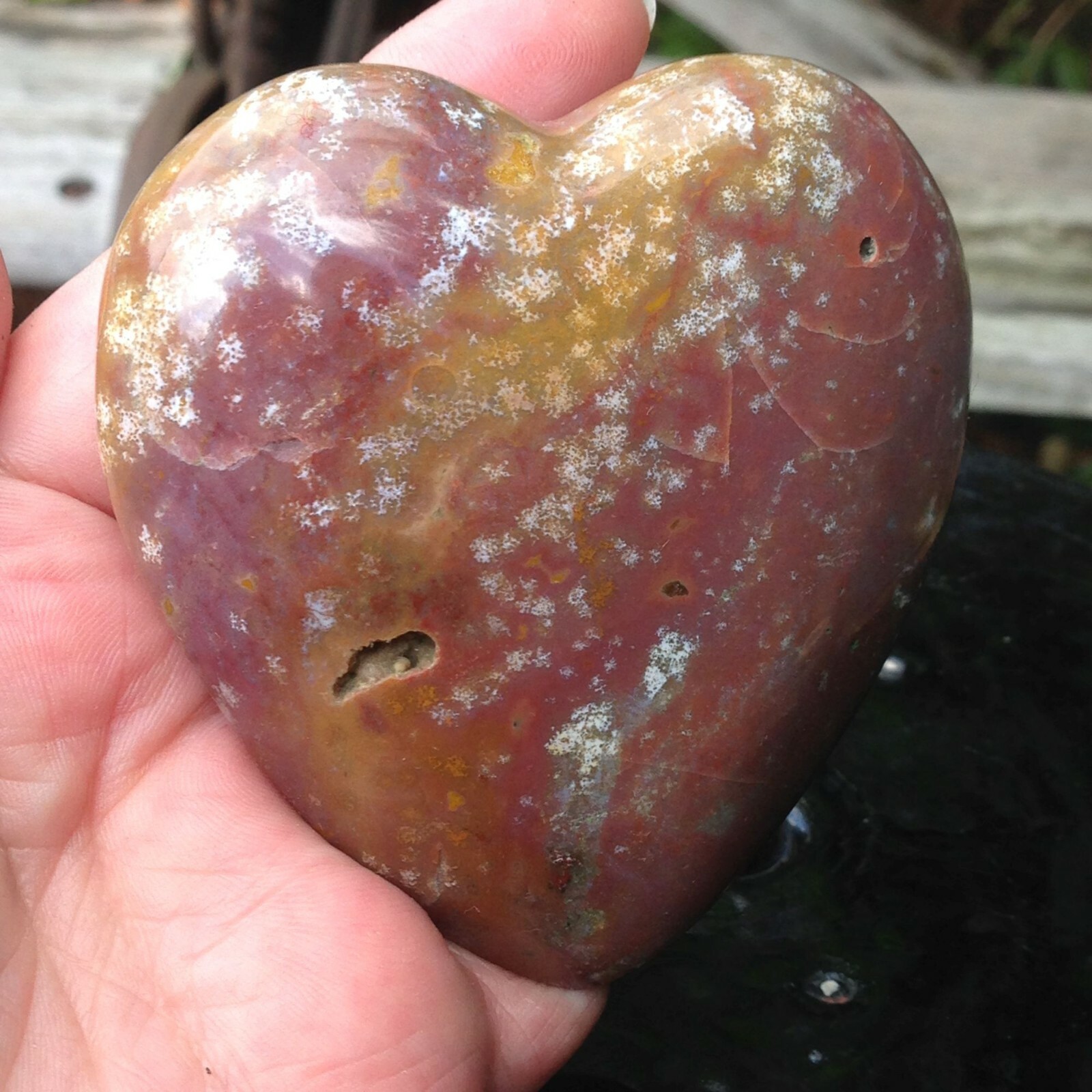 Large Ocean Jasper Crystal Drusy Heart Atlantis Stone Love 188g 6.93×7.45×2.9cm