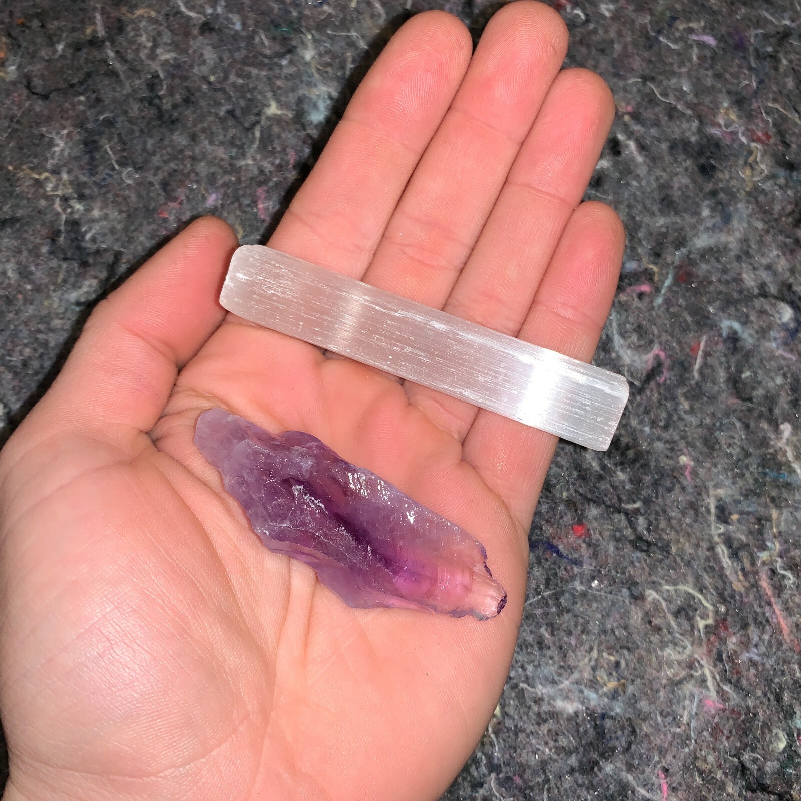 One (1) Charged Amethyst Point Rough Gemstone + A FREE Selenite Charging Stick