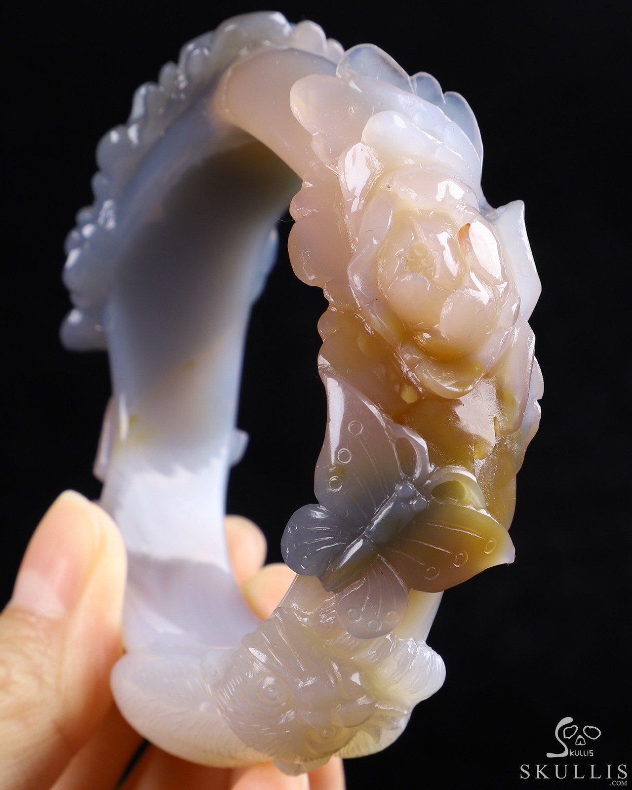 3.5″ Premium Brazilian Agate Carved Crystal Bracelet, Crystal Healing