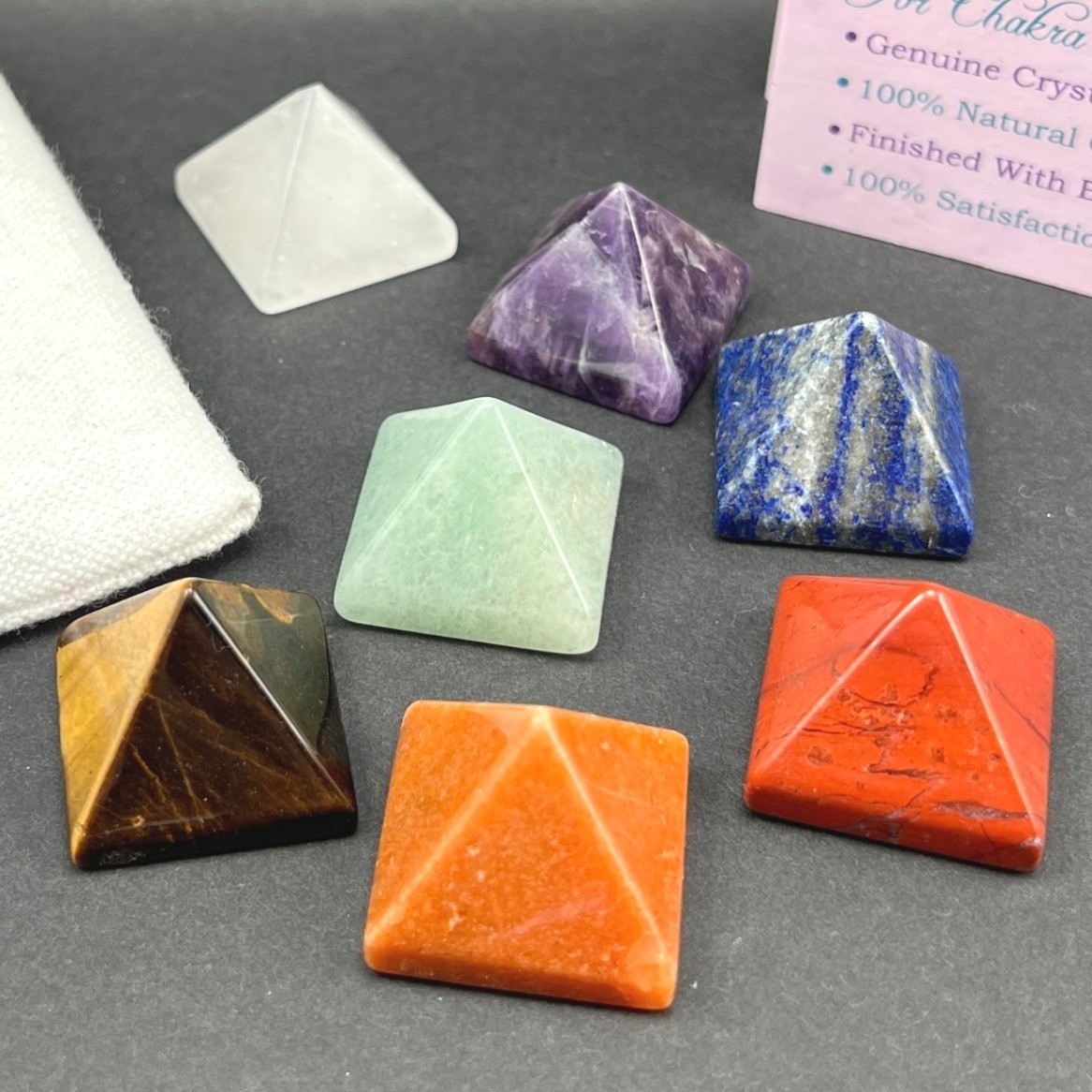 Chakra Crystals Pyramid Multicolor Engraved 7pc Nature Wonders Chakra Stones