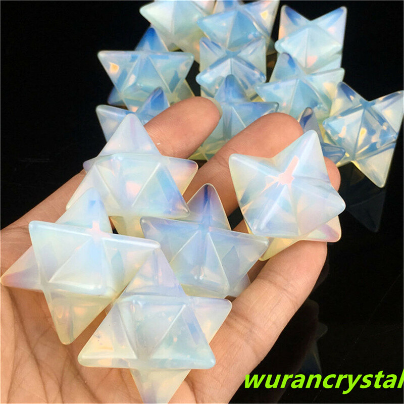 1pc AA++Carved Opalite Merkaba Star Quartz Crystal Pendant Reiki Healing