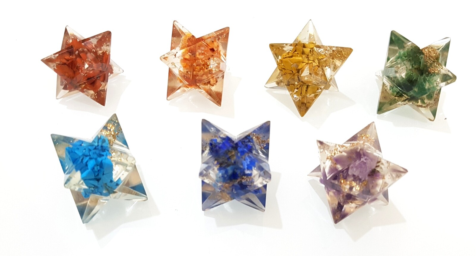 7 Chakra Beautiful Orgone Energy Star Set Healing Reiki Meditation Natural Stone