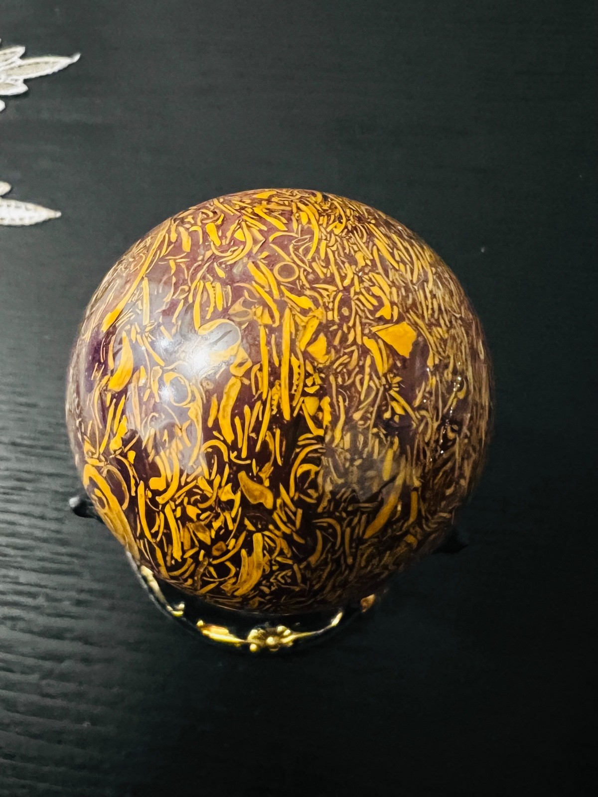 Rare Natural Calligraphy Crystal Sphere Yellow Mariam Jasper Stone 5.5 cm 228g