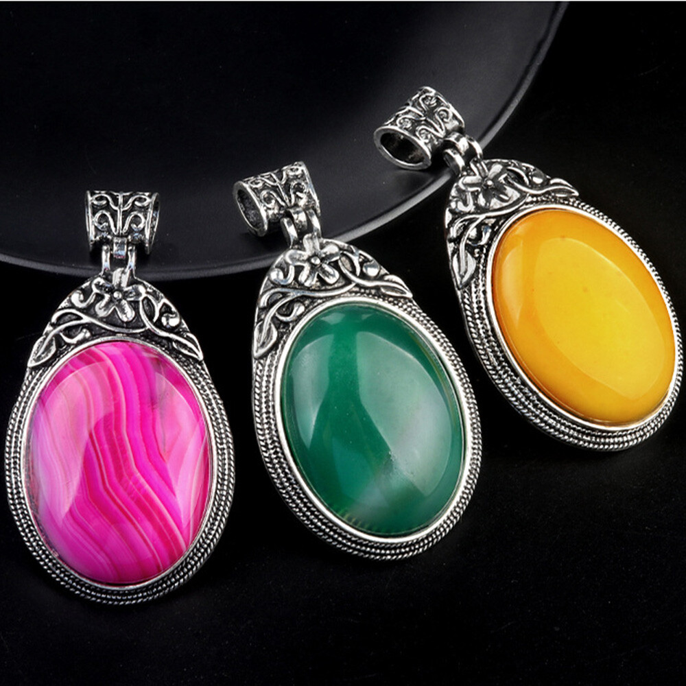 1pc Oval Crystal Pendant Chakra Beads Gemstone Faceback Necklace Jewelry Gifts
