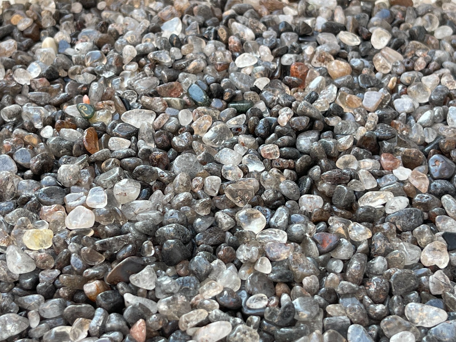 Black Rutilated Quartz Semi Tumbled Gemstone Chips 5-12mm, Wholesale Bulk Lot