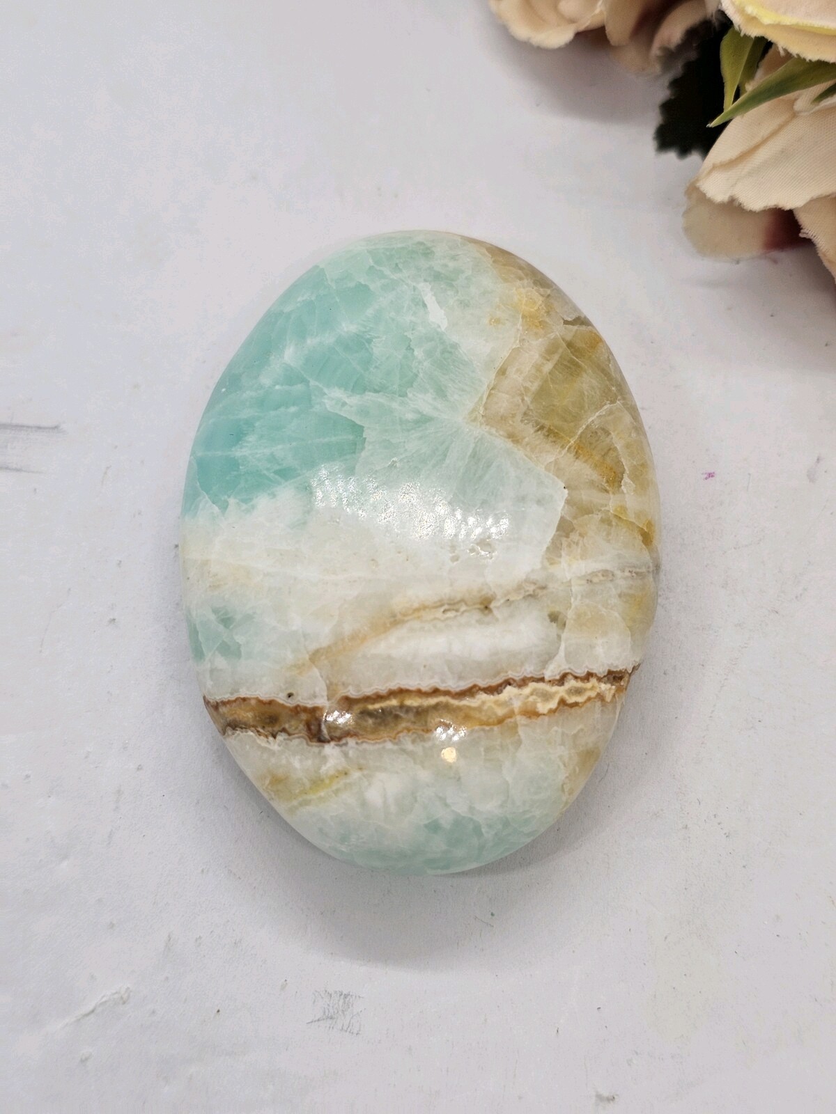 Caribbean calcite Palm Palmstone 117g 6.8cm beach calming carribean