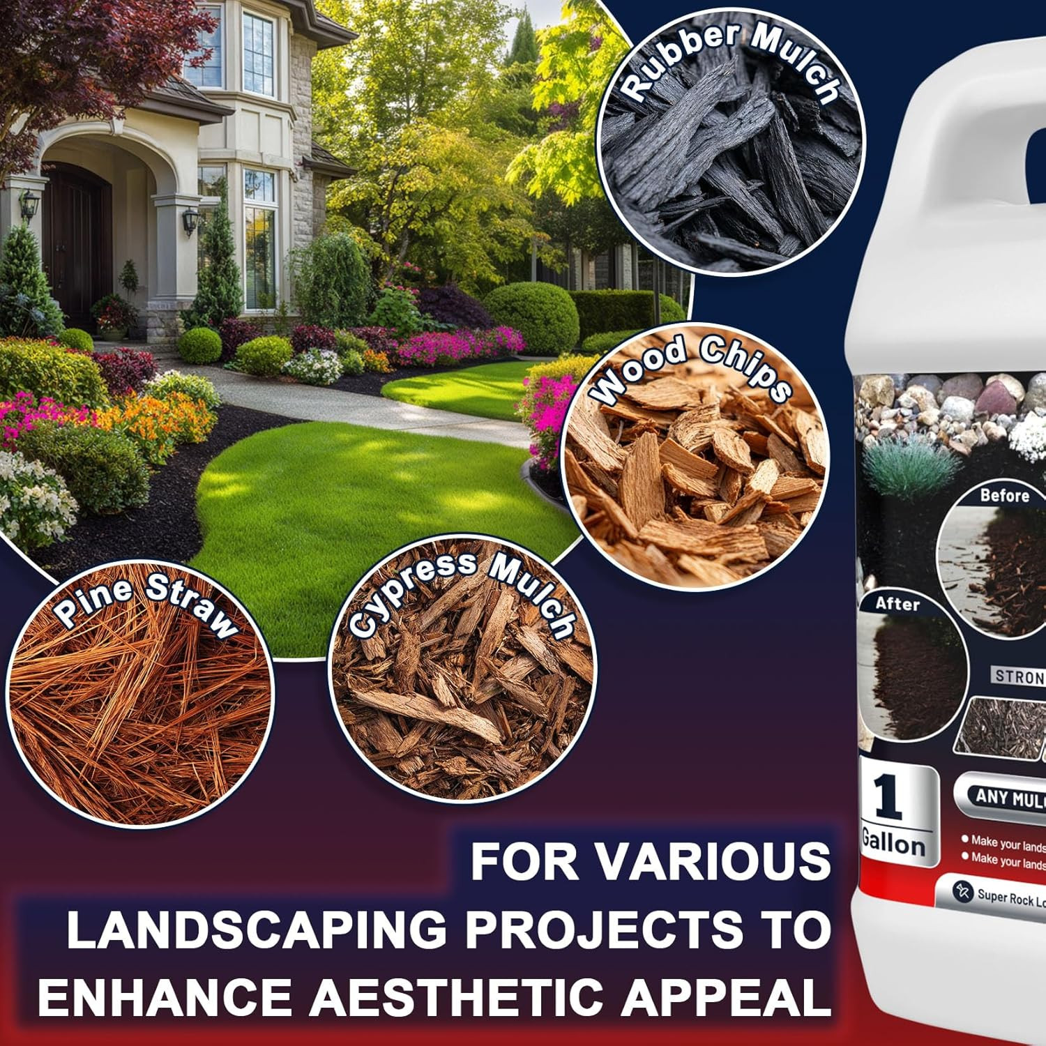 Fast-Dry Mulch Glue – 2 Gallon Rock Adhesive for Gardens, Patios, Pet-Safe
