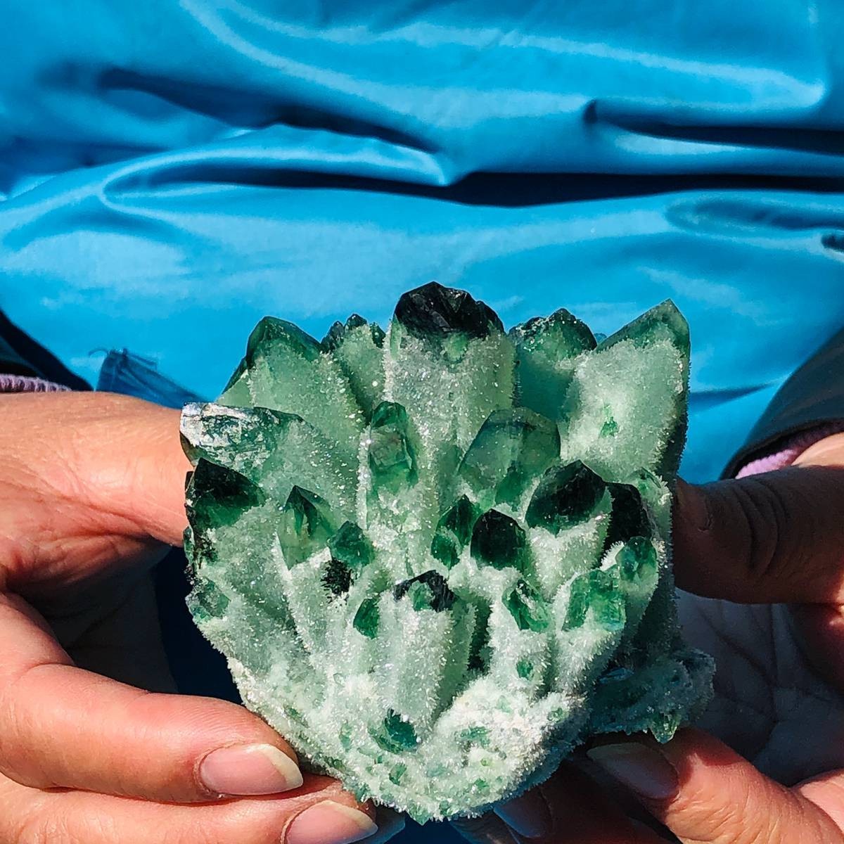 4Pcs 3.89LB New find green Phantom Quartz Crystal Cluster mineral samples heals