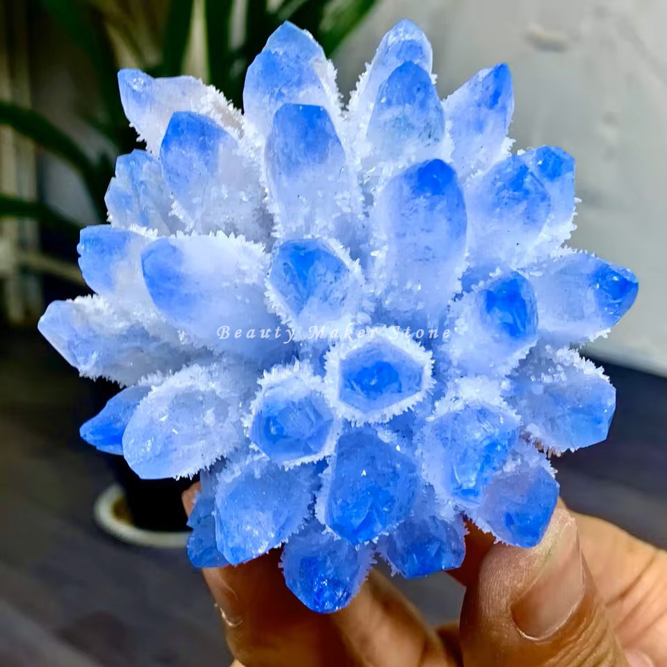 350G New Find Blue Phantom Quartz Crystal Cluster Mineral Specimen Healing Gift