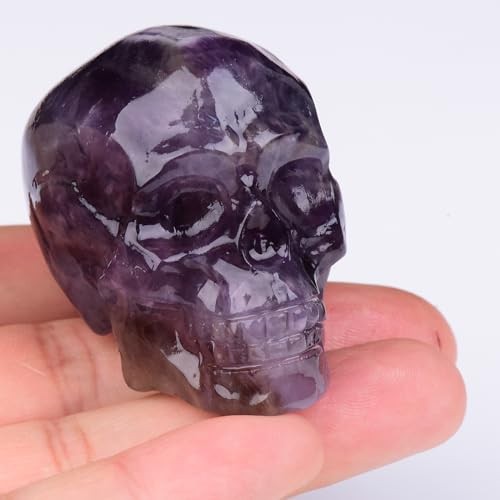2 Inch Amethyst Crystal Skull Decor, Hand Carved Natural Healing Stone Figurine