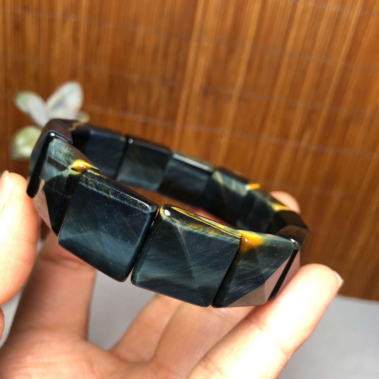 Natural Tiger’s Eye Stone Bracelet Brown Gemstone Stretch Bracelet Handmade 3693