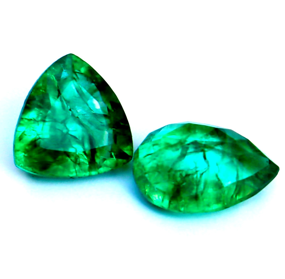 Natural Emerald 19.75 Ct 2 Pieces Pear&Trillion Shape Loose Gemstones Certified