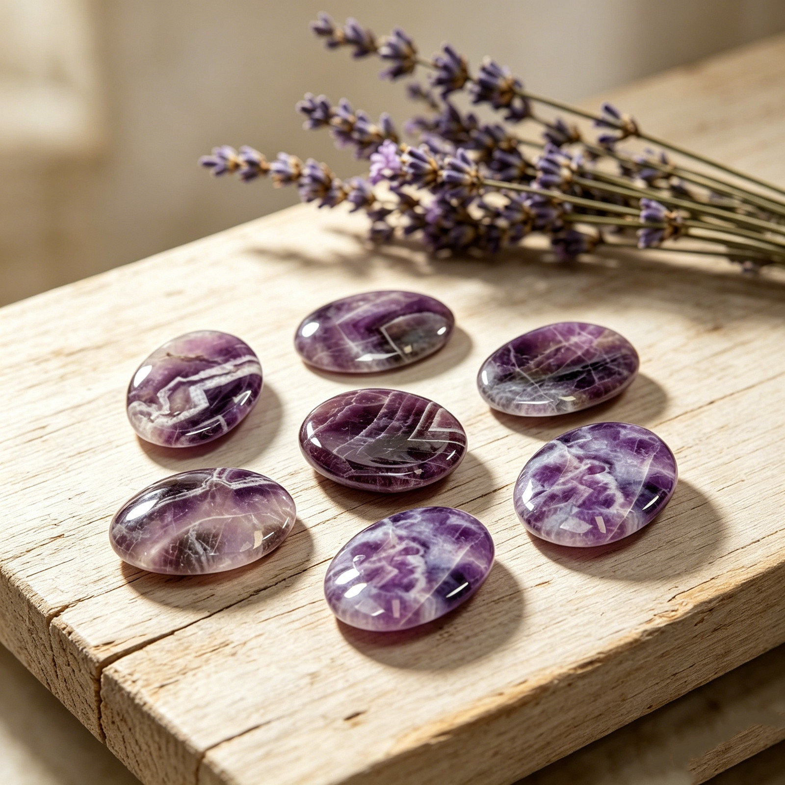 Amethyst Calming Stone Purple Pocket Worry Crystal Third-Eye Chakra Balance