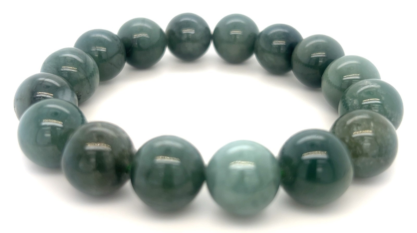 Type A Natural Jadeite Bracelet 353ct – Green 13mm Beads 翡翠缅绿