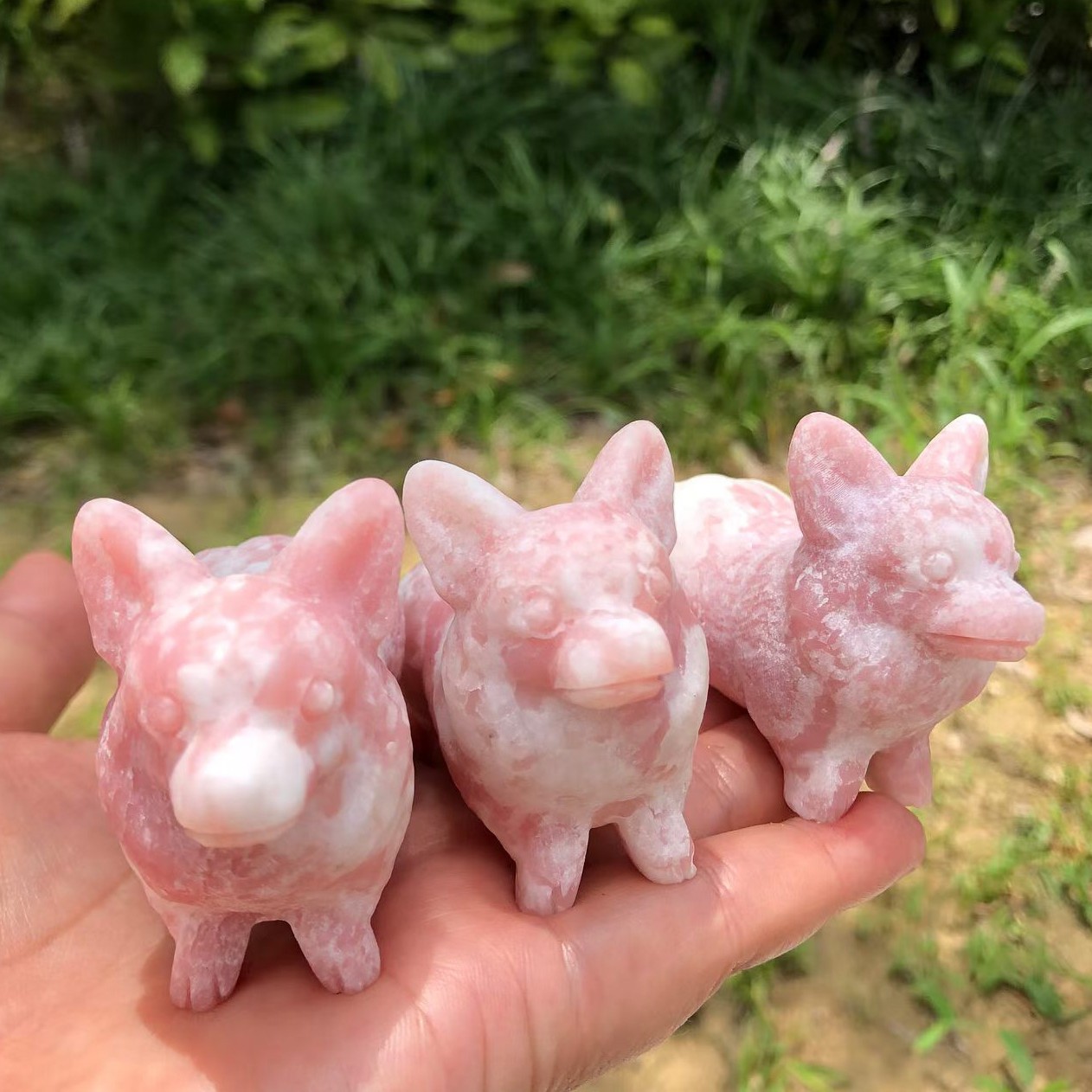 Natural Pink Opal Quartz Hand Caved dog Skull Crystal reiki Healing 1pc