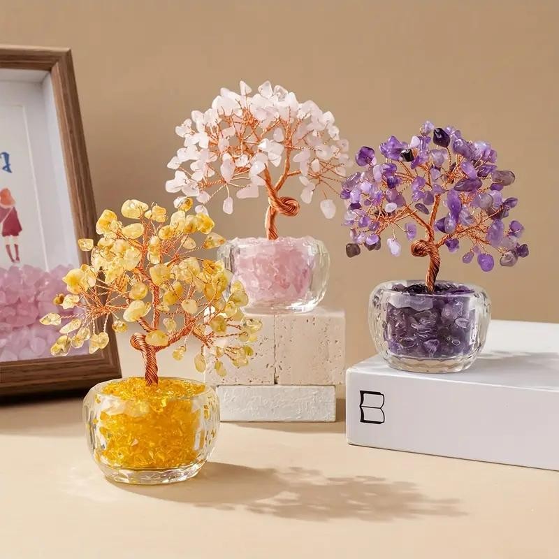 Natural Crystal Fortune Tree Feng Shui Tree of Life Home Office Decor Gift