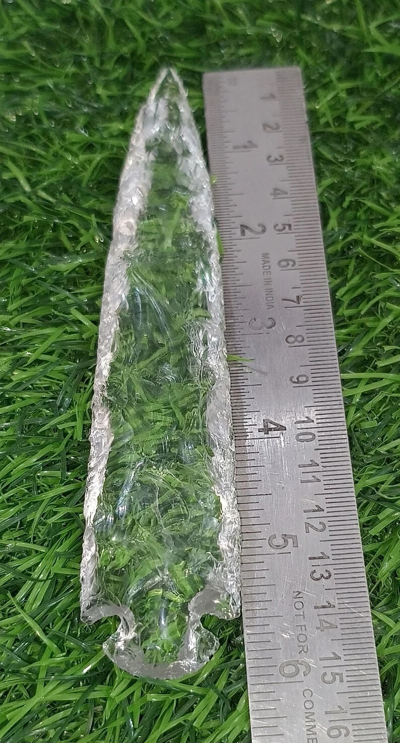 Large Rock Crystal Quartz Arrowhead, Glass Crescent Gemstone for Jewelry Making