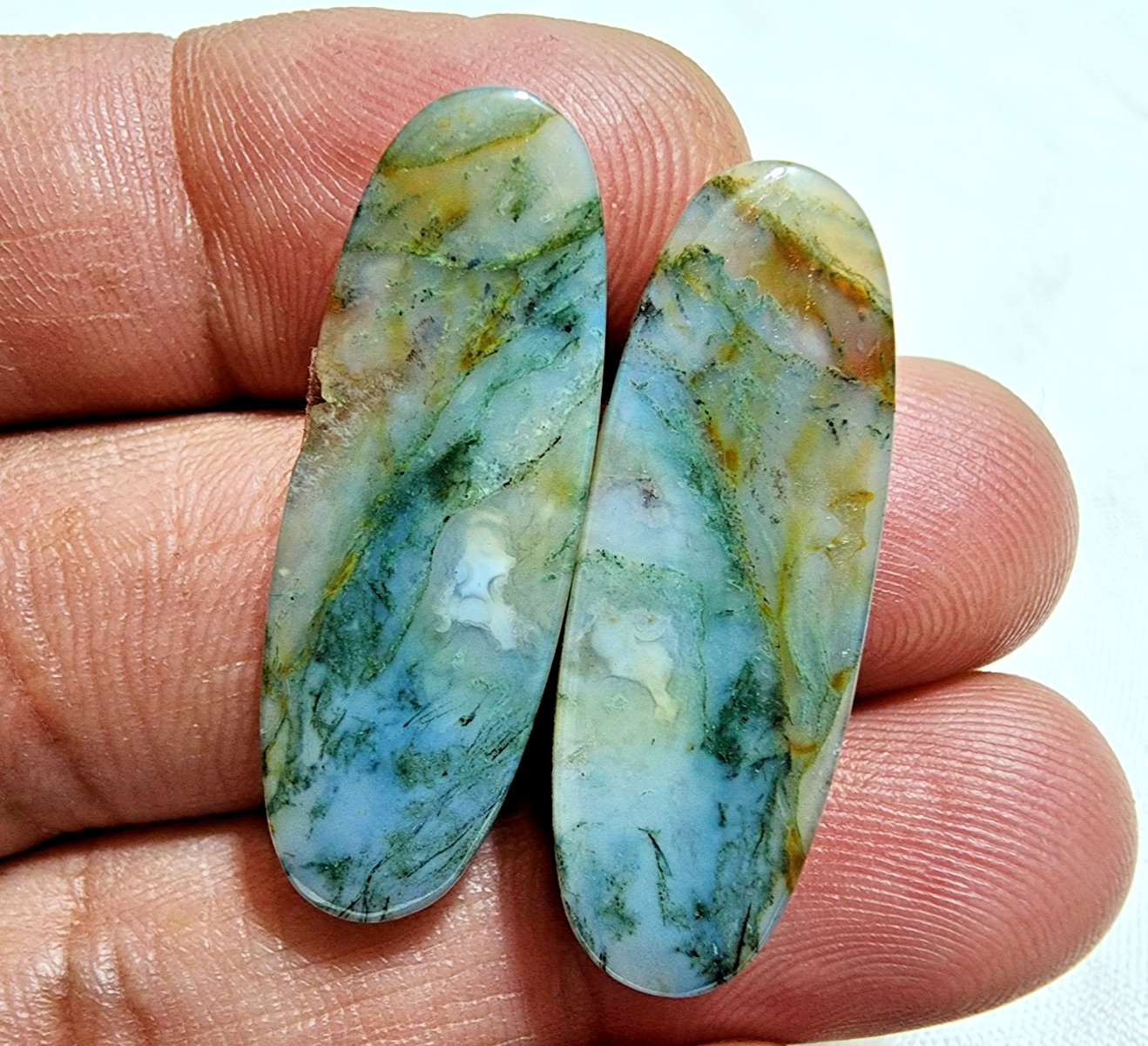 Amazing Rare Moss Agate Matching Pair Cabochon 26ct Loose Gemstone for Jewelry