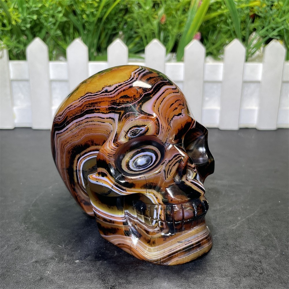 1.7LB 3.7″ A++Flower Sardonyx Agate Skull Crystal Quartz Mineral Decor Carved