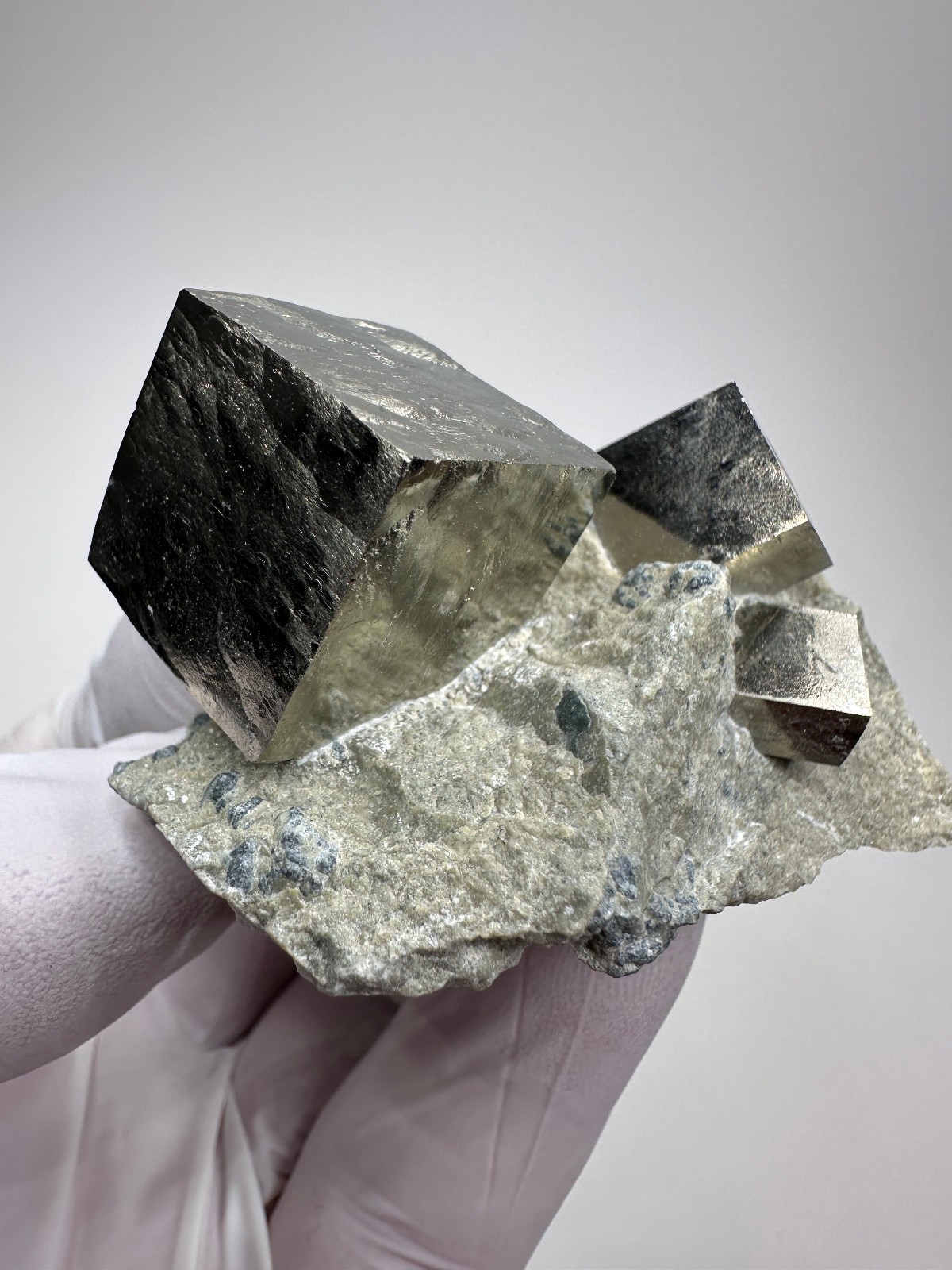 Rare Lustrous Pyrite Cubes on Matrix__Navajun Mine, Spain