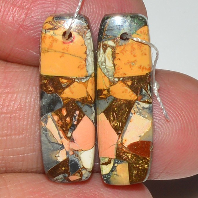 18Ct Natural Copper composite maligano jasper Cabochon Front Drill 20x5mm #P2974
