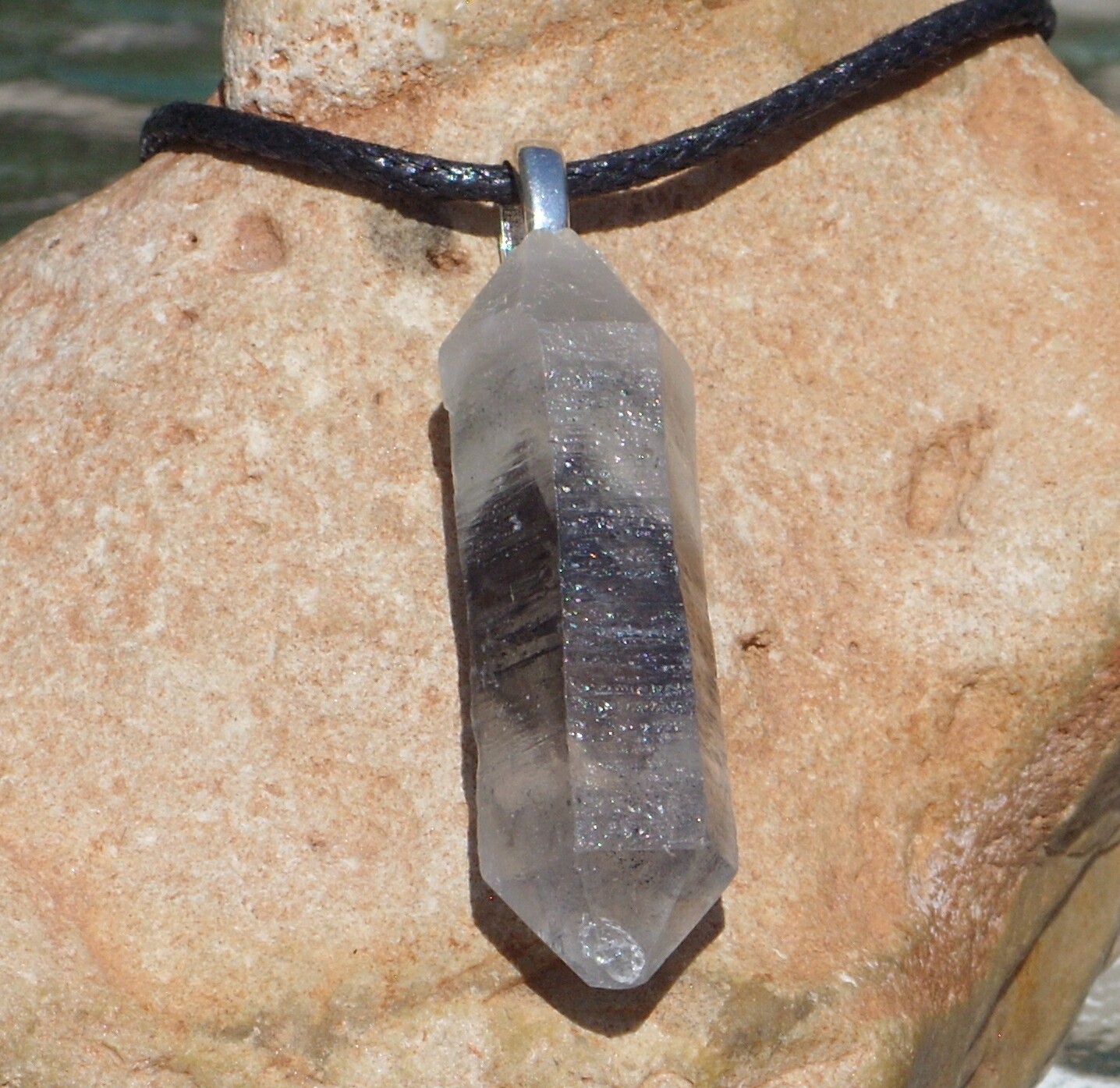 Tibetan Black Quartz Raw Crystal Double Terminated Point Stone Pendant Necklace