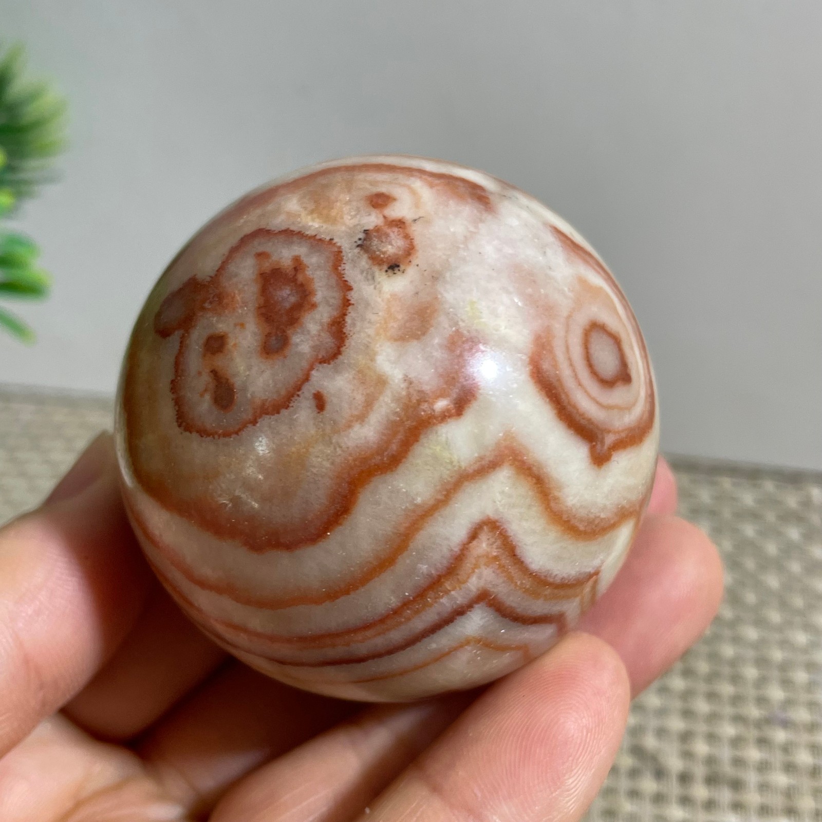 187g natural Red Striped RARE Stone Ball Mineral Polished Healing