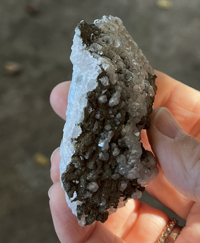 Mixed Calcite & Chalcopyrite on Green Fluorite Druzy Mineral Specimen 3.5 oz