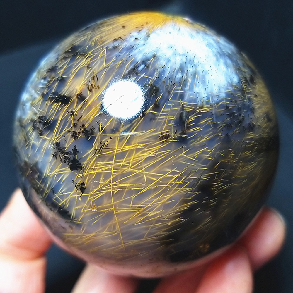 RARE 297.5g Natural Golden Hair Rutilated Agate Crystal Sphere Healing A4888