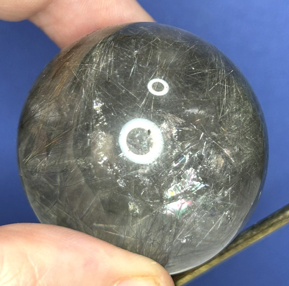 Quartz Sphere With silver (Gray) Rutile and Rainbows 83g/39mm