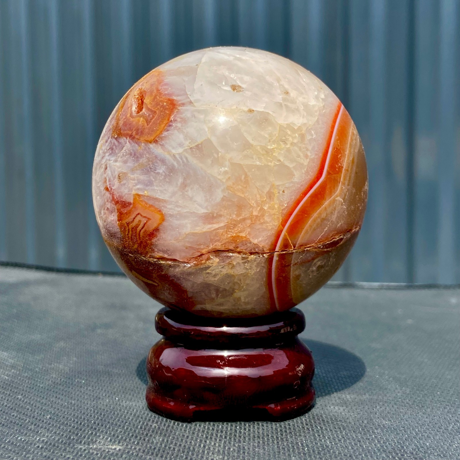 393G Red Orange CARNELIAN AGATE Polished Ball Palm Stone