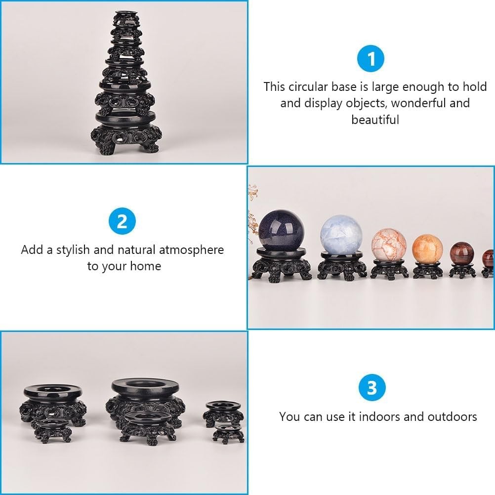 Black Wooden Display Stand for Crystal Sphere Quartz Ball Holder Hollow
