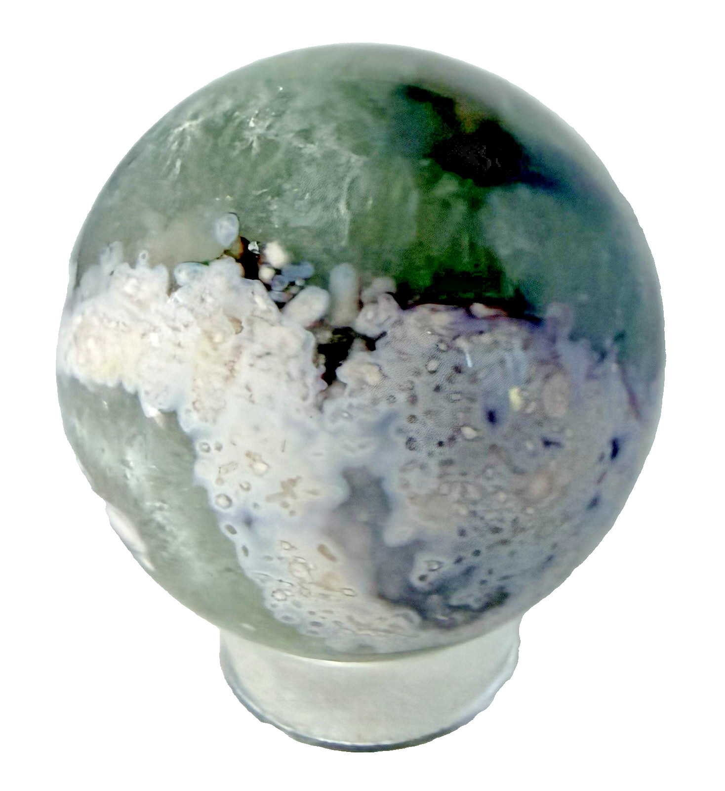 738g Beautiful Fluorite Crystal Sphere With Unique UV Pattern Reactions W/Holder