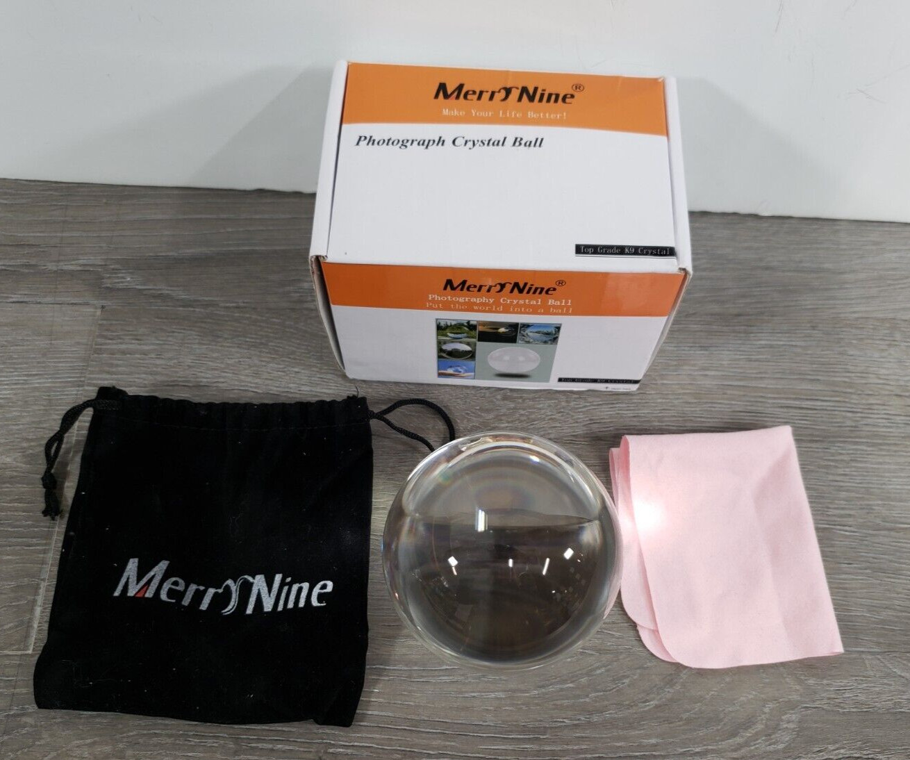 MerryNine 80mm/3.15″ Photograph K9 Crystal Ball with Stand POUCH CLEANING CLOTH