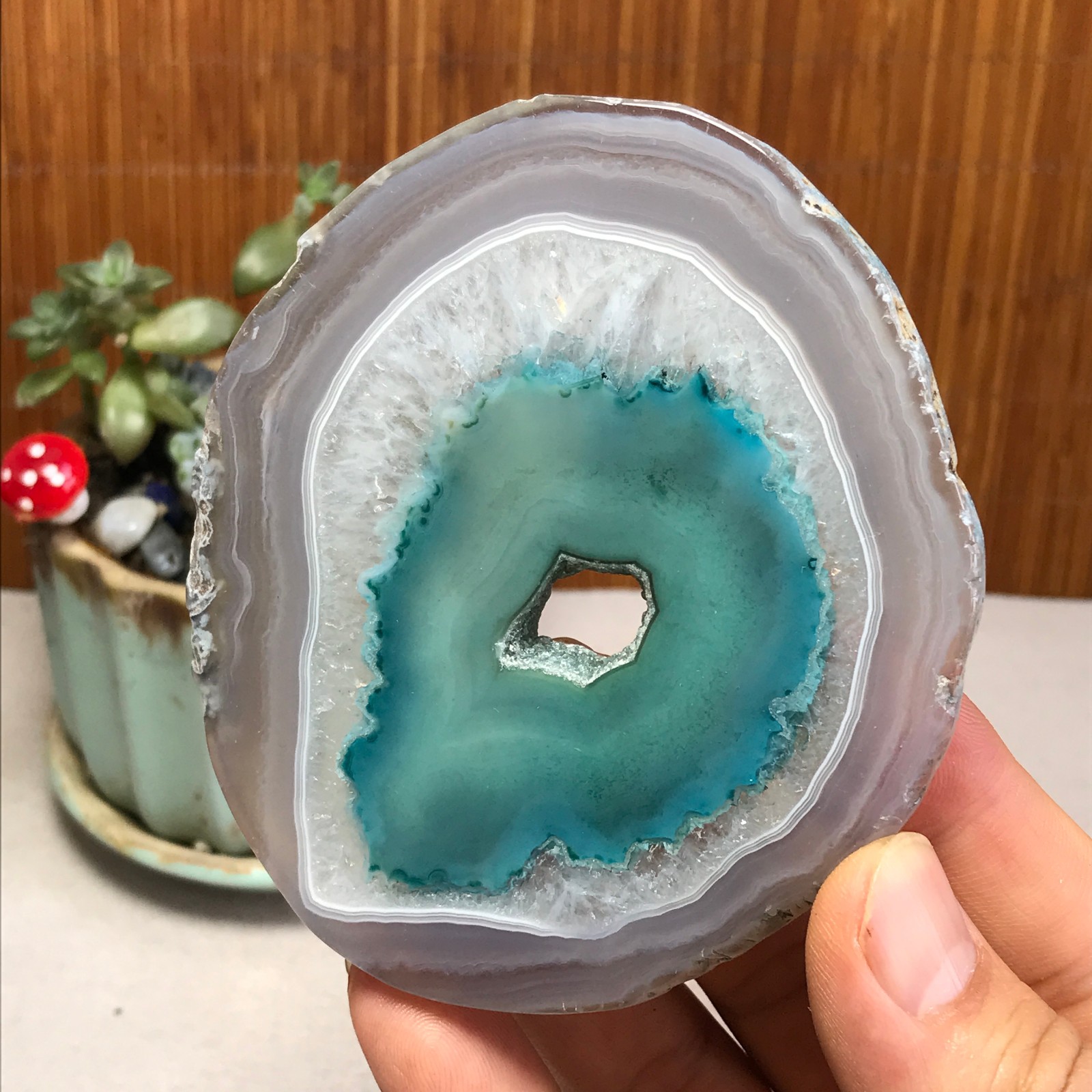 96mm Natural agate Slab/Slice quartz crystal pictographic specimen 94g A3088