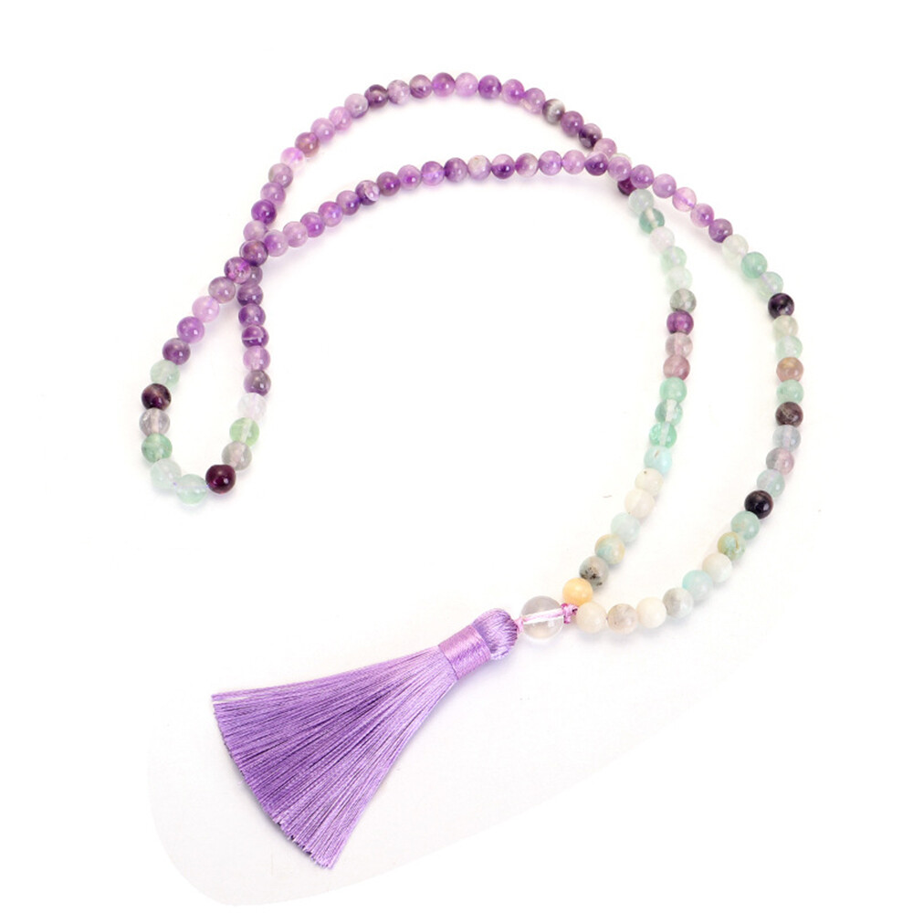 8mm Natural Rainbow Fluorite Amethyst Gemstone 108 Beads Mala Necklace Bracelet