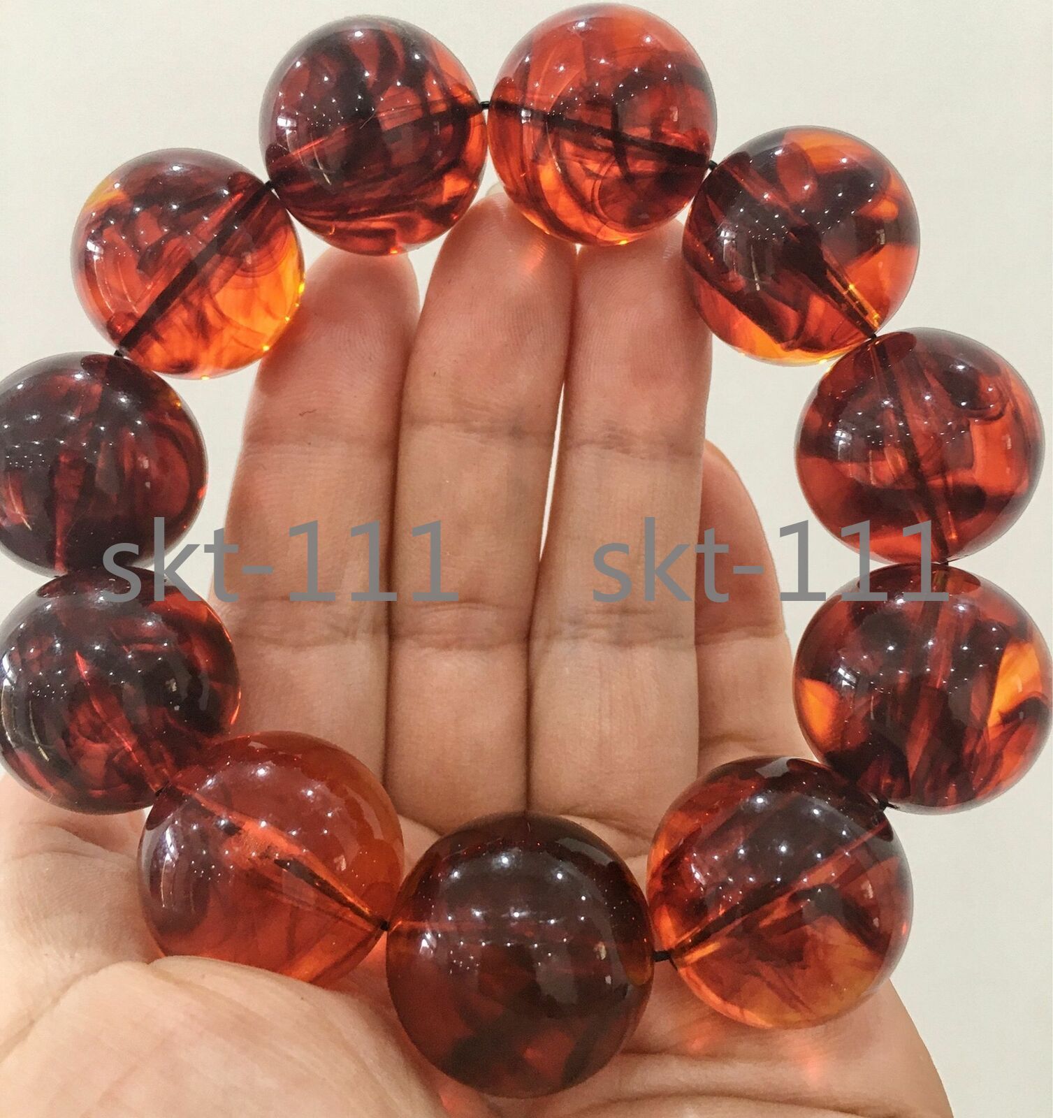 Certified 10- 22mm Natural Red Mexico Sky Blue Amber Beads Stretch Bracelet