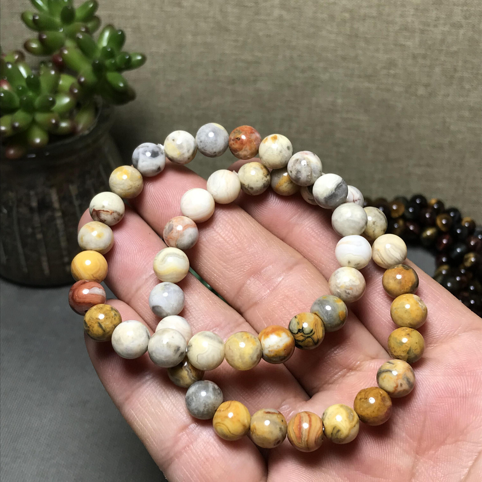 10Pcs Wholesal Natural Crazy agate bracelets Crystal ball sphere 8mm