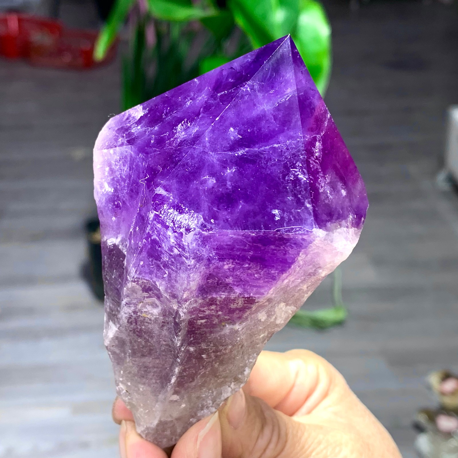 378G Natural Amethyst Quartz Crystal Single-End Terminated Wand Point Healing