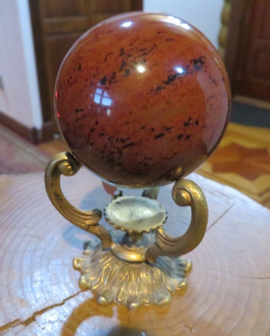 Brass egg Holder and Mahoghany Obsidian sphere, Russia. 25+ years. Nice stone