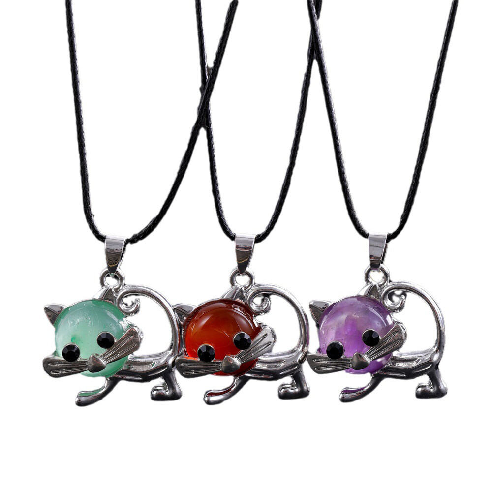 1pc Mini Cat Bowknot Crystal Pendant Chakra Quartz Gemstone Reiki Healing Gift