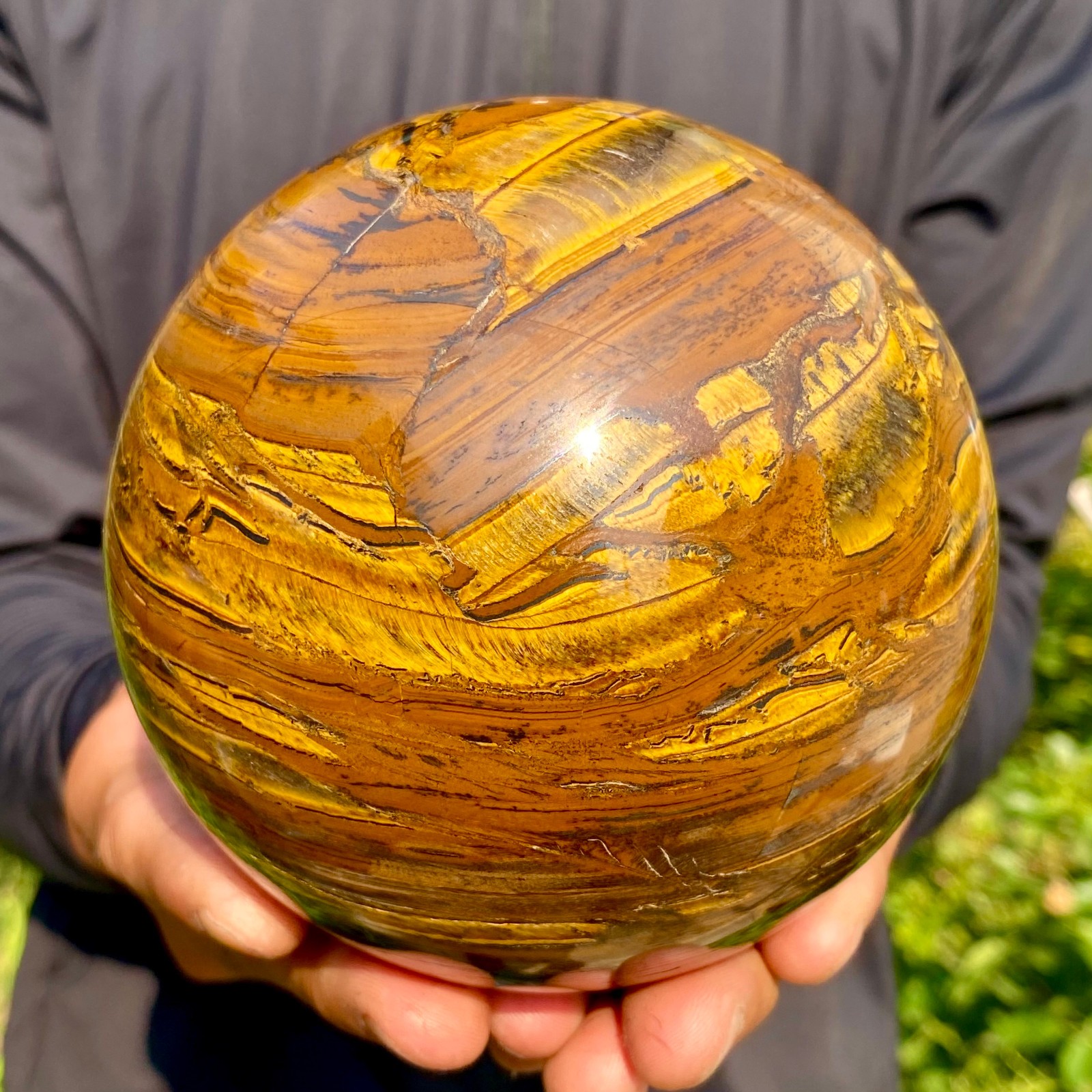 4.47LB Large Natural Tiger’s Eye Ball Quartz Crystal Sphere Gem Healing Décor