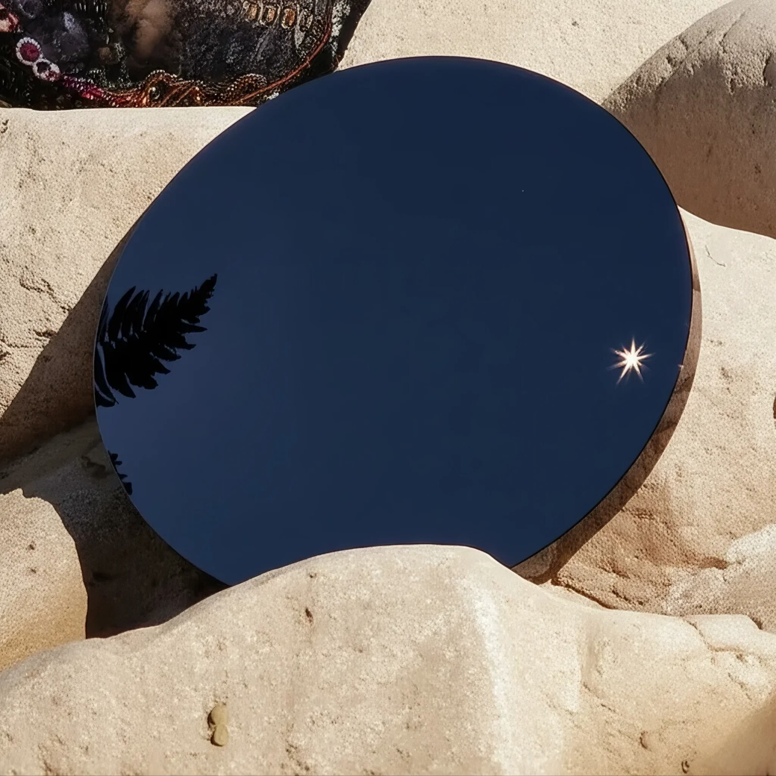 Genuine Obsidian Mirror Black Crystal Scrying Plate Home Decoration with Stand