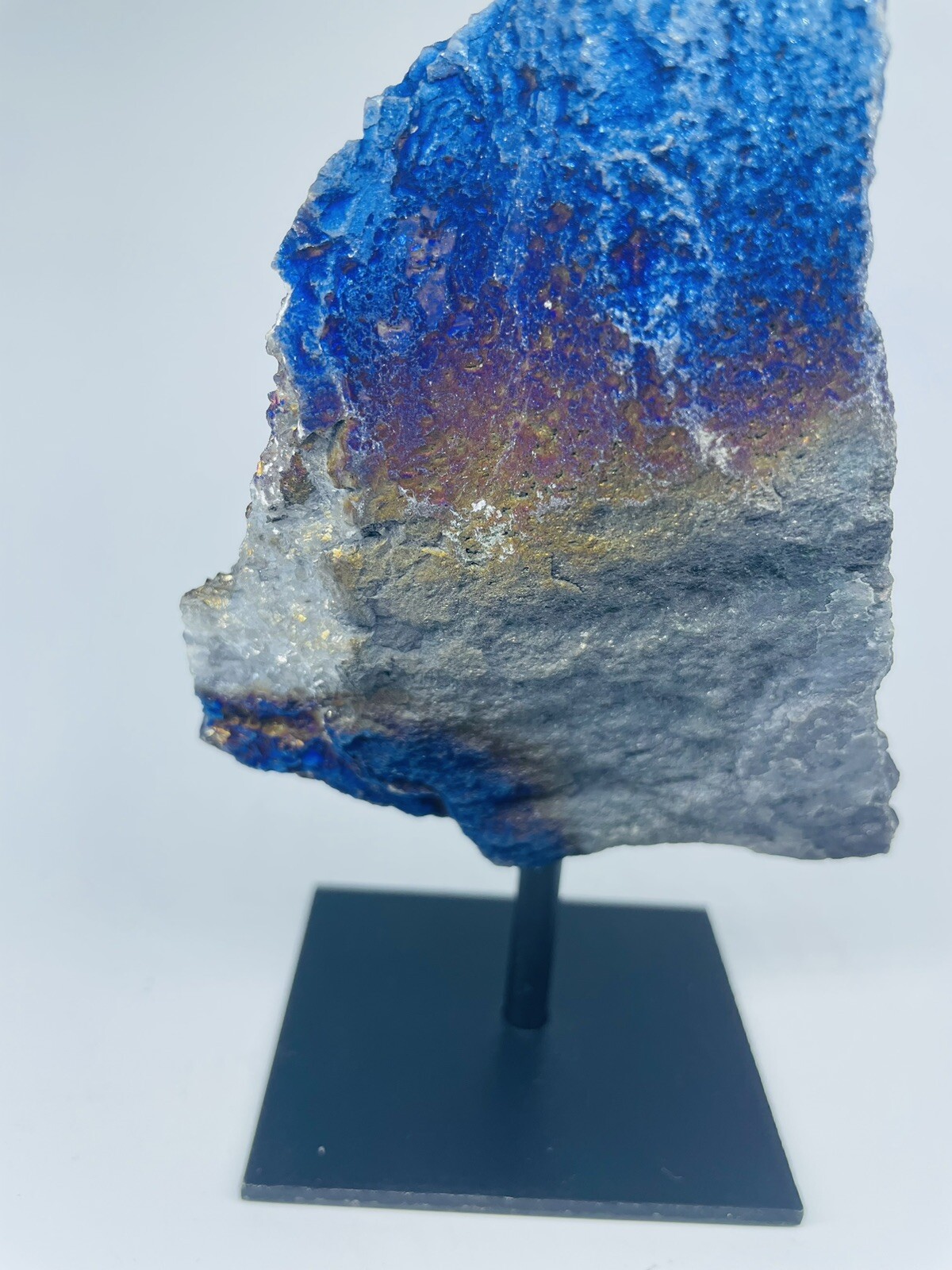 Colorful Rainbow Aura Titanium Quartz Crystal Bismuth cluster On Metal Stand