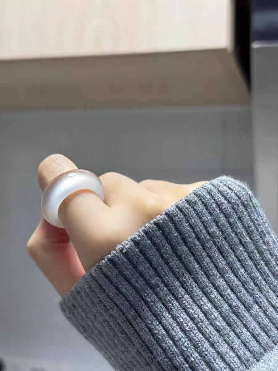 Natural Chalcedony Ring in Donut Shape with Icy Transparency and Moonlight Glow