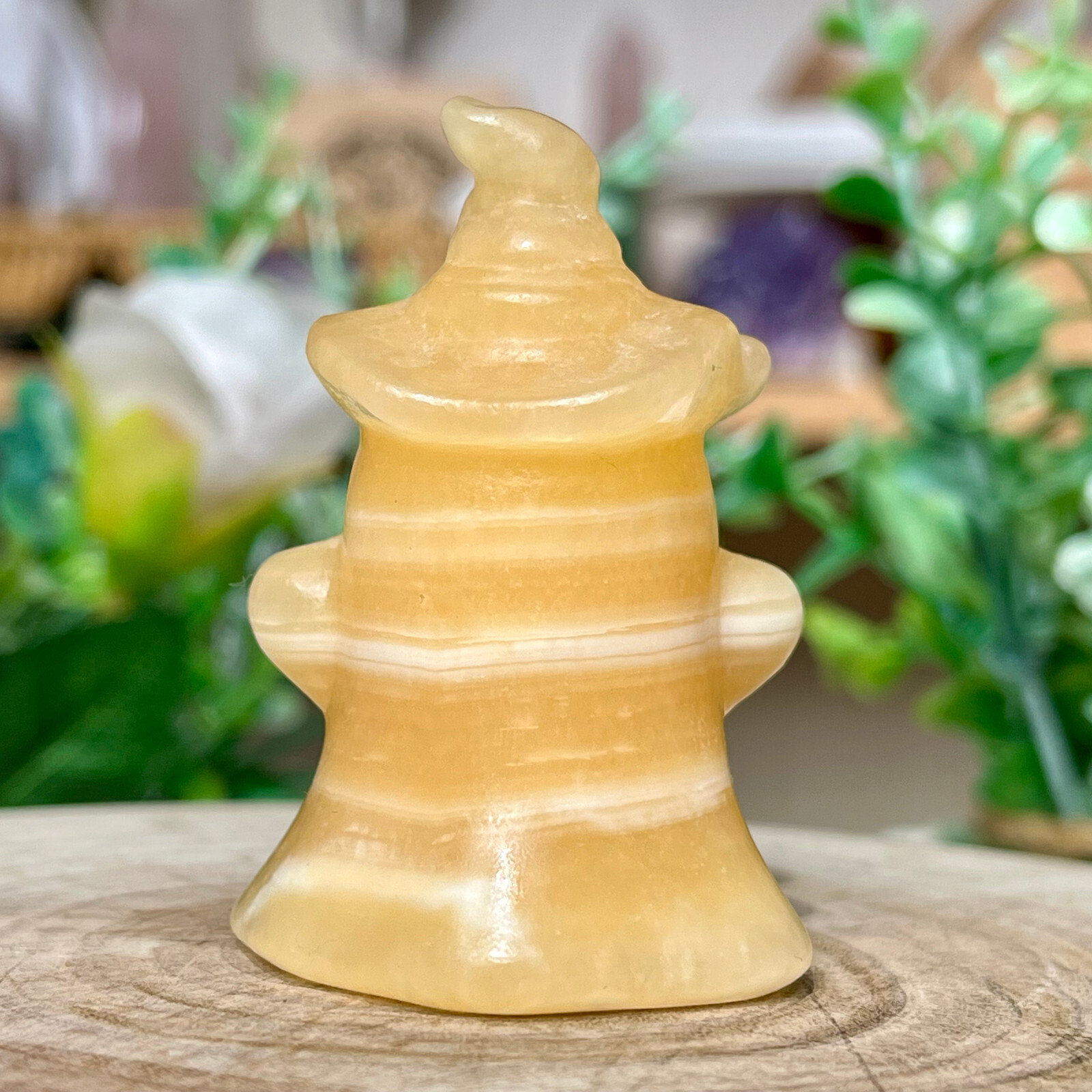 70G Natural yellow calcite Ghost hand carving crystal quartz reiki gift