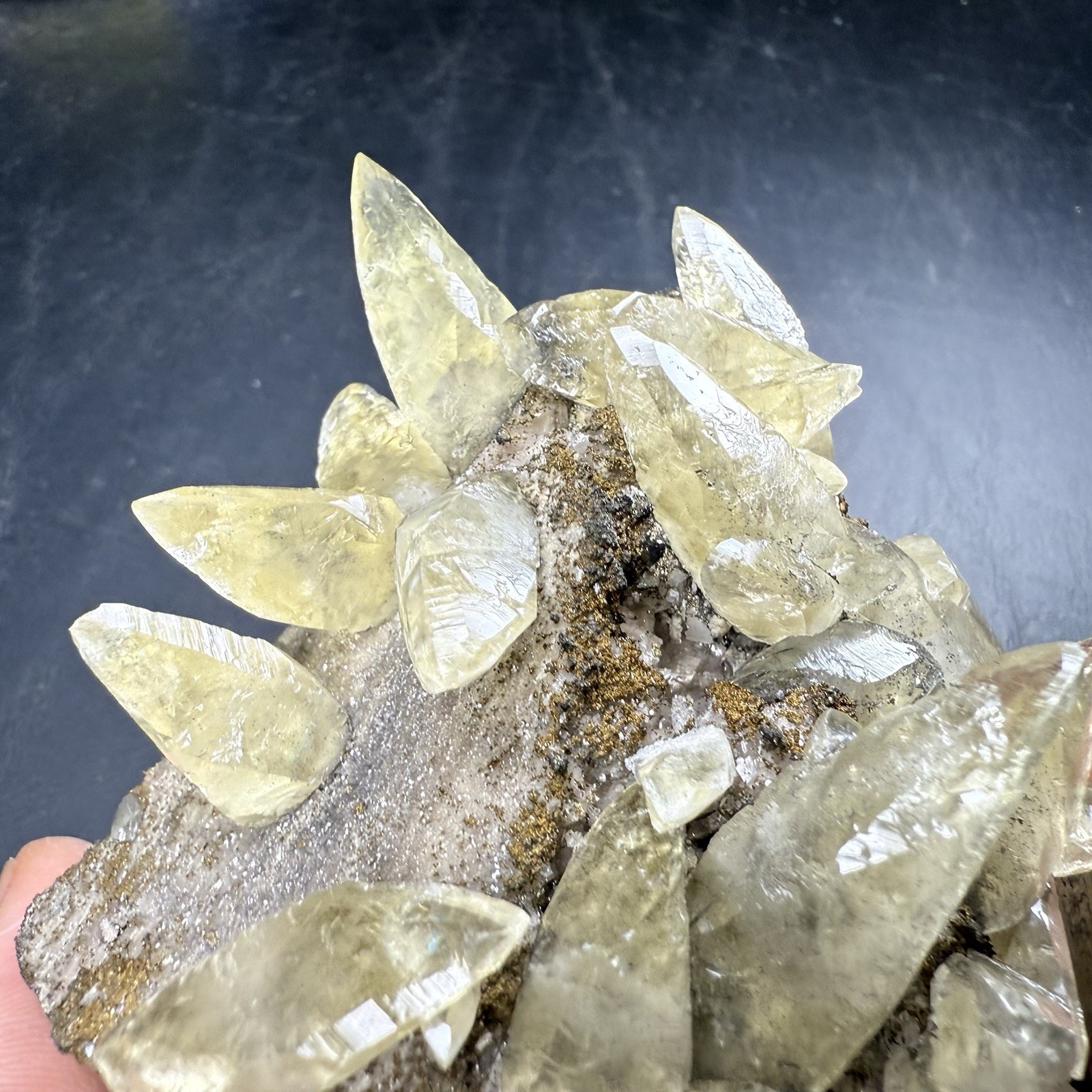 Golden Calcite Crystals on Chalcopyrite Pyrite Matrix / Missouri